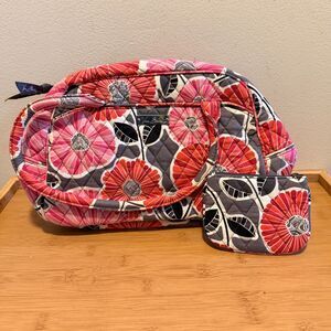 Vera Bradley Mocha Rouge Quilted Handbag Purse Matching Pouch Retired Floral